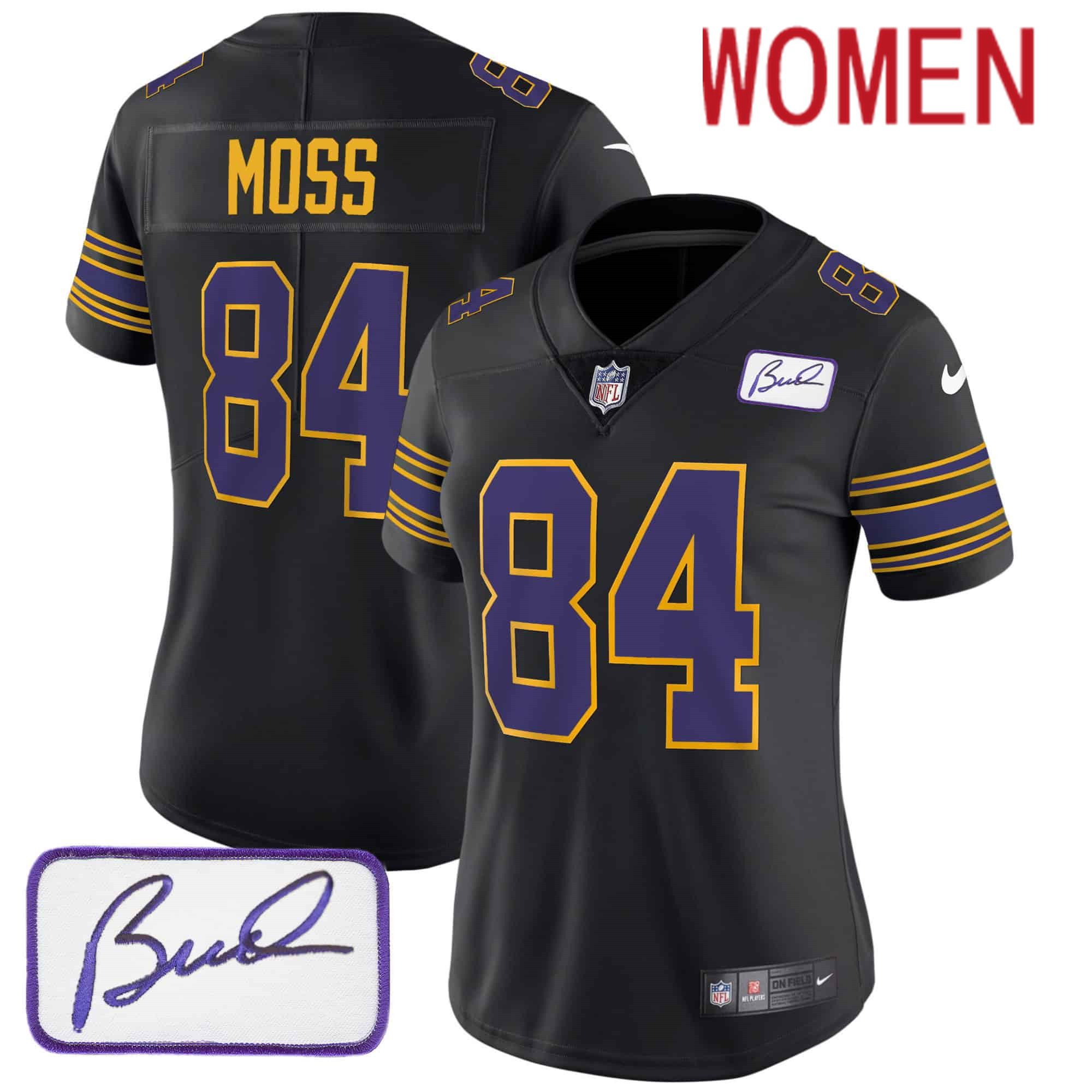 Women Minnesota Vikings #84 Moss Black 2024 Nike Bud Grant Patch Classic Limited NFL Jersey